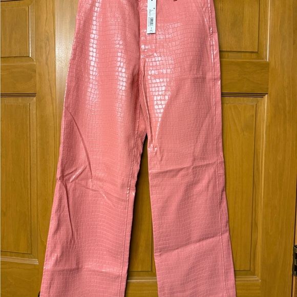 Alice + Olivia Pants - Alice + Olivia Coral Croc-Embossed Wide Leg Pants